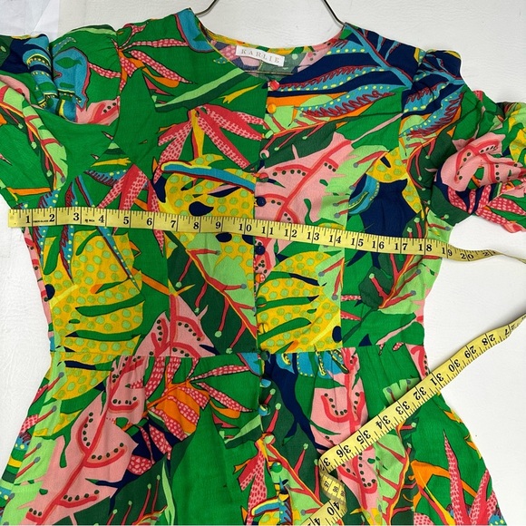 KARLIE Tropical Green Floral MINI  Dress PUFF Sleeves size M - Picture 6 of 11